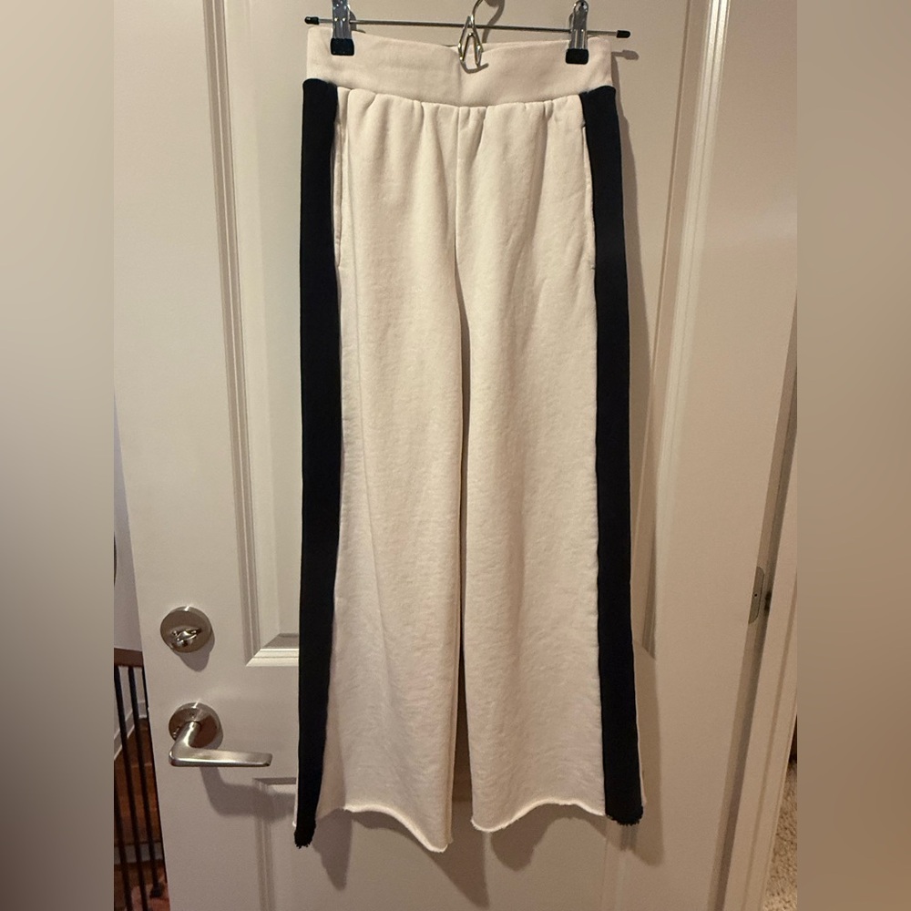 NSF Delilah A-line Ivory Pant with Bold Black Side Stripe in 100% Cotton
